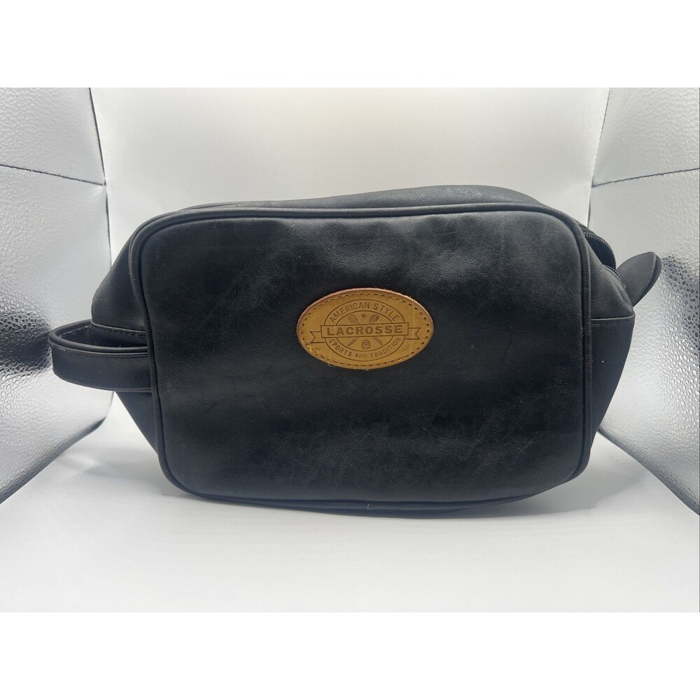 Vintage LaCrosse Black Leather Travel Toiletry Bag Black